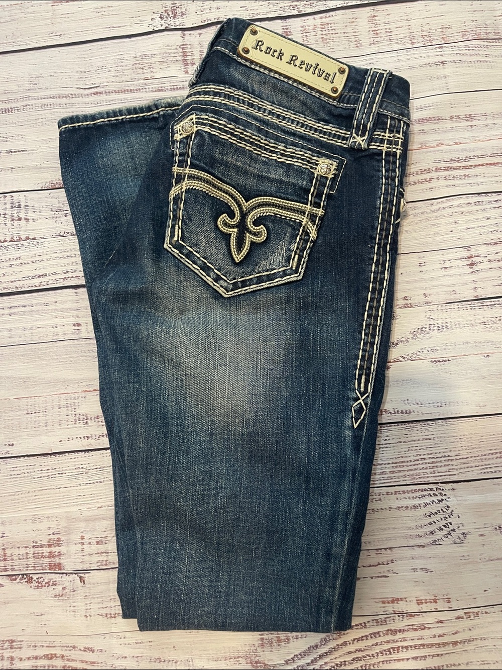 Rock Revival Mattie Skinny Medium-Dark Blue Embroidered Pocket Jeans